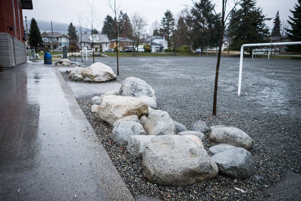 Grouped boulders at an elementary school