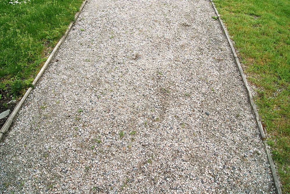 Gravel pathway with wood edging