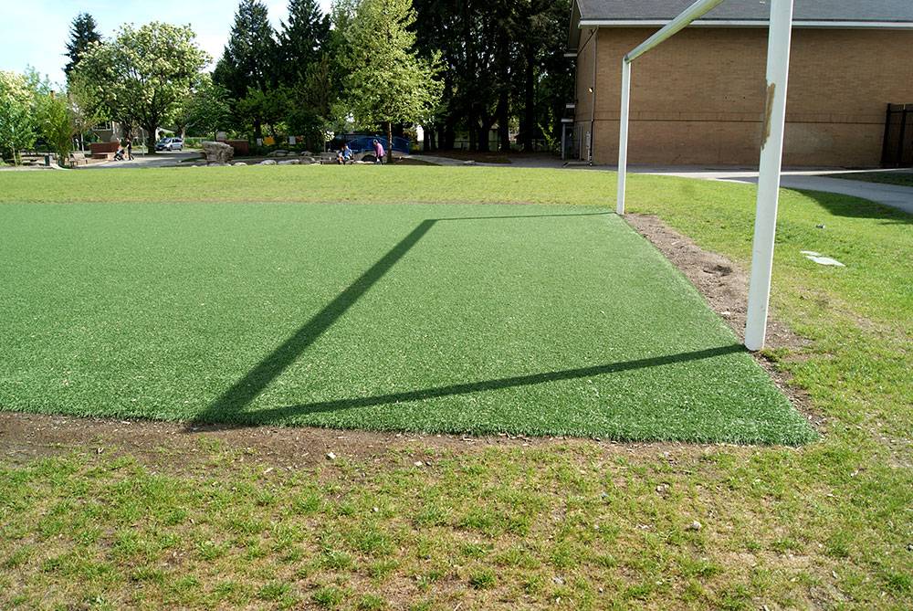 This heavily used goal area stays green thanks to artificial grass