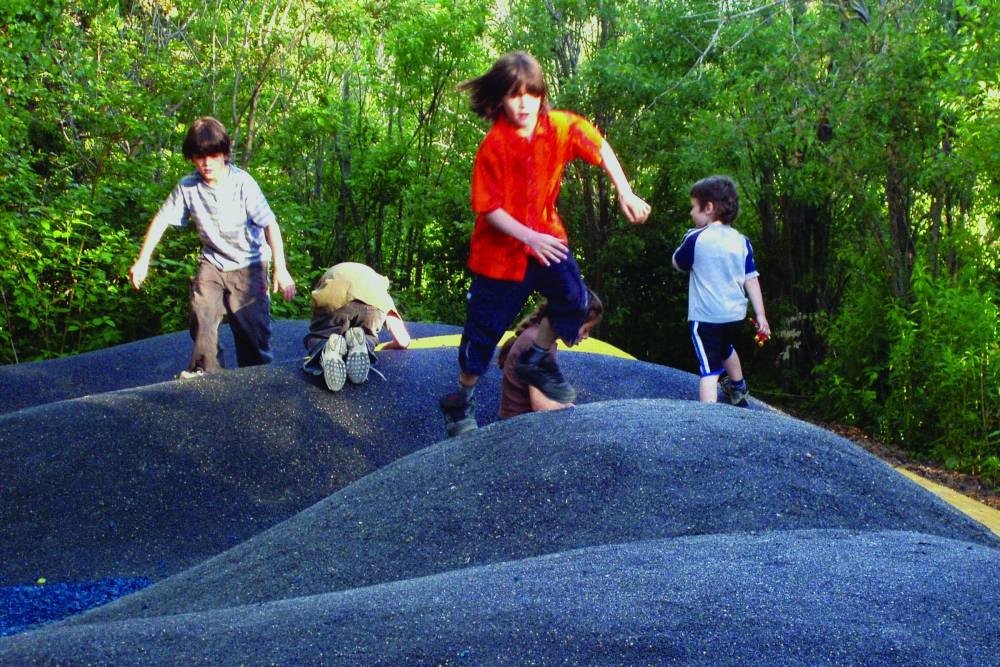 Running on the safe surface of poured rubber mounds