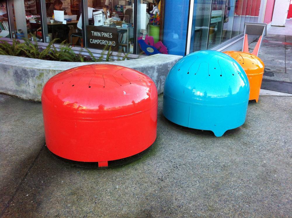 Colourful recycled propane tank drums