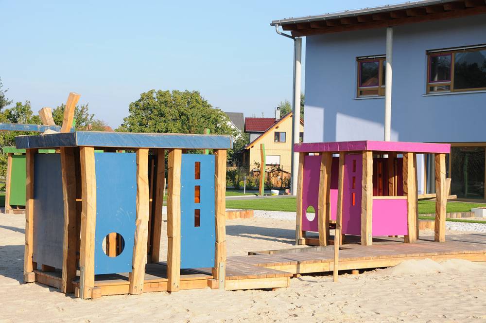 Brightly coloured play houses