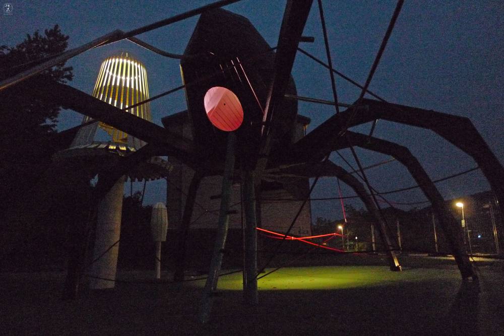 The spider lit up at nighttime
