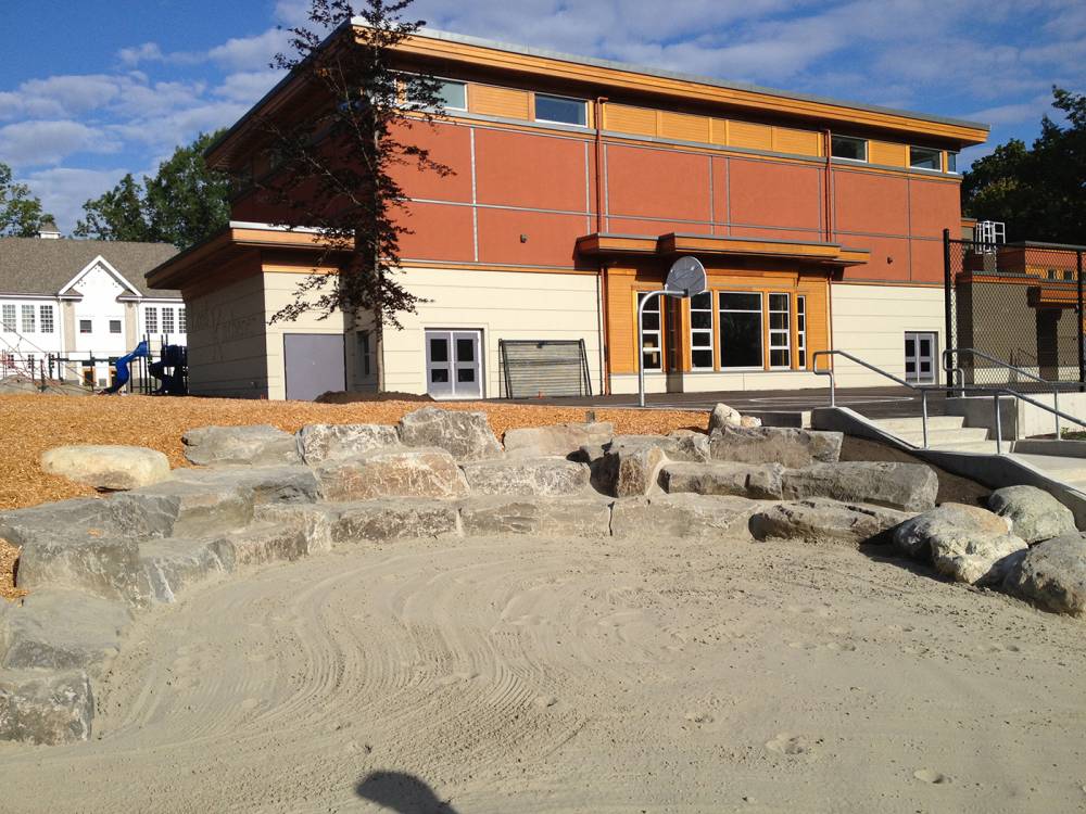 View of sand pit and boulder amphitheatre