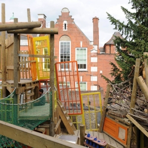 Recycled doors incorporated into play structure