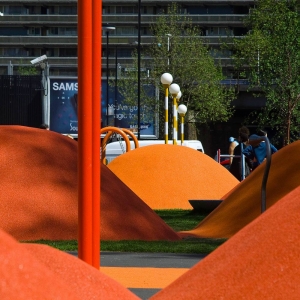 Orange poured rubber mounds